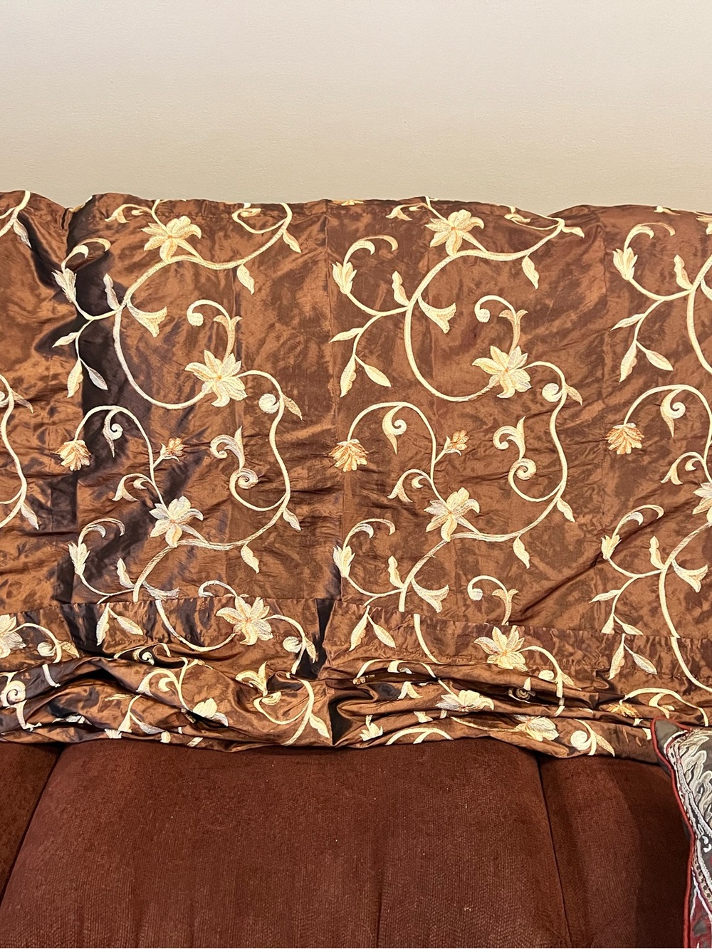 Brown Floral Embroidered Decorative valance 48x28 a set of 2
